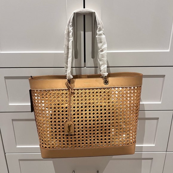 NEW YSL Saint Laurent E W shopping bag in woven cane and leather - Picture 4 of 13